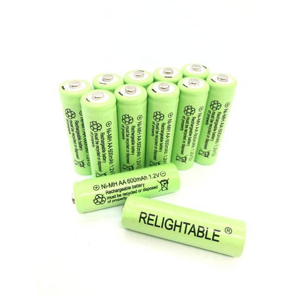 Relightable NiMH AA/AAA 600mAh 1.2V Rechargeable Batteries for Solar Lights, Garden Lights and Remotes (12PCS AA 600mAh Batteries)
