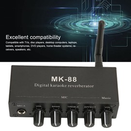 Audio Mixer, Professional 2 Effect Modes Mixer System with 5 Rotarying Dials, Wireless Microphone Karaoke Mixer System, Dual Microphone Input, for Karaoke, Smart TV, PC, Speaker