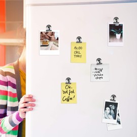 Navaris Magnetic Metal Clips - 15 Pcs Pack of Fridge, Whiteboard Magnet Clip Holders for Pictures, Photos, Calendars, Notes, Memos - Silver