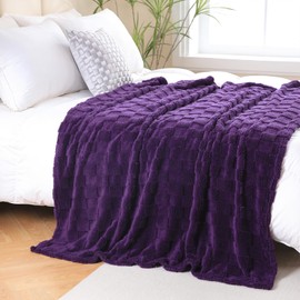 Linecooo Deep Purple Fleece Throw Blanket 90”×90” for Couch Sofa Bed,Super Soft Cozy Plush Microfiber Flannel Blanket with 3D Checkered Design Lightweight for Adults,Woman,Girls
