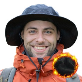 TOPEX XL/XXL Unisex Waterproof Outdoor Hat Winter Hats Warm Fleece Lining Safari Hat Fishing Hiking Boonie Hats UV Protection Sun Hats with Wide Brim and Chin Strap, tx94600_grey