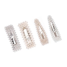 BIUDECO Pearl Rectangle Hair Clips 4pcs Set for Women and Girls Simple Fashion Hair Barrettes for Everyday Use Triangle Pearl Edge Design
