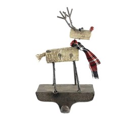Gerson Woodland Reindeer with Plaid Scarves Cast Iron Stocking Holders - Set of 2