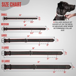 Riparo Leather Dog Collar, Large Dog Collar, Padded Heavy Duty Dog Collar with Dog Tag Holder (Large, Black/Red Thread)