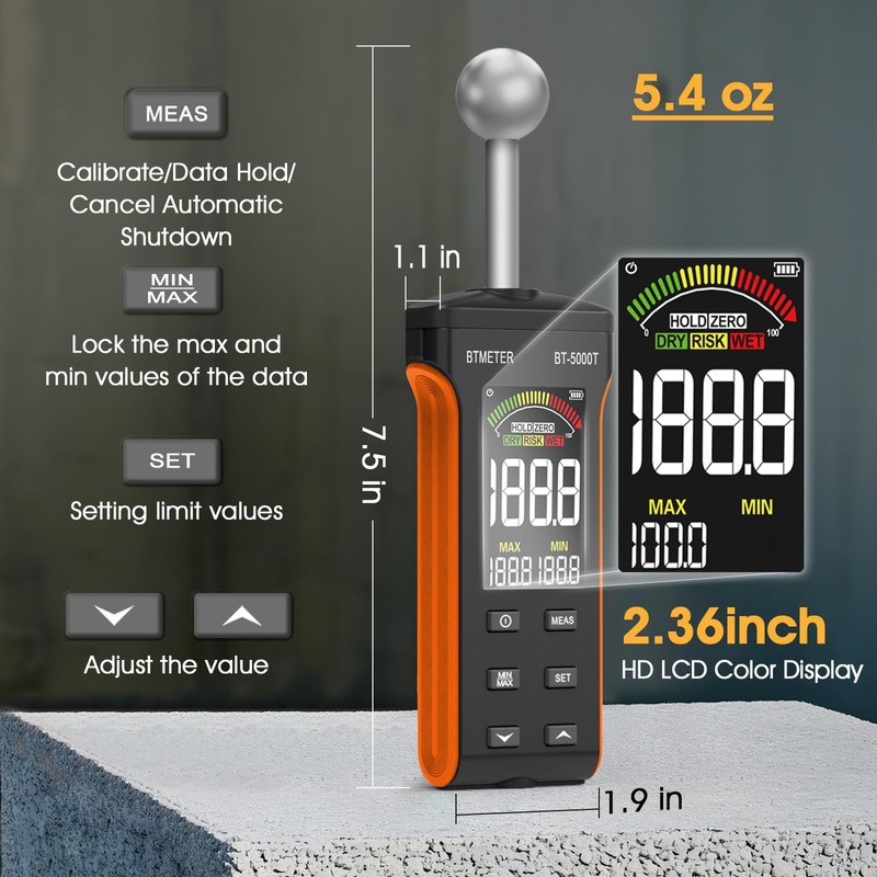 BTMETER Wood Moisture Meter - Pinless Moisture Detector Measur Depth