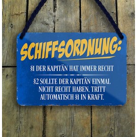 schilderkreis24 Tin Sign Funny Sailor Saying "Schiffsordnung Der Kapitän" Decorative Boat Lake Ship Gift Idea Anchor Port Ship Funny Gift Idea 18 x 12 cm
