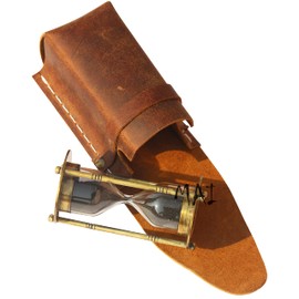 1 Minute Decorative Nautical Vintage Antique Style Brass Sand Timer w/Safety Leather Case Christmas Décor, Small Brass Sand Clock, Metal Unique Hour Glass Sandglass for Office Desk Home Gifts Kitchen