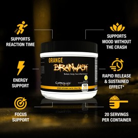 CONTROLLED LABS Orange Brainwash Powder, Enhanced Energy and Focus, 20 Servings BrainNootropic, Helps Increase Stamina and Endurance