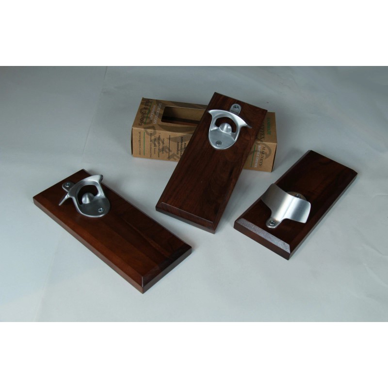 WoodEffex Bottle Opener Magnetic Cap Catcher - Handmade Walnut w/Brushed