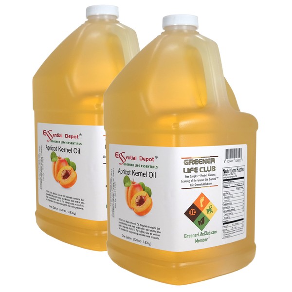 Apricot Kernel Oil - 2 Gallons - 2 x 1 Gallon Containers - Food Grade - safety sealed HDPE container with resealable cap