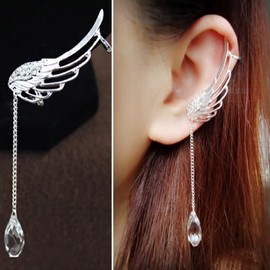 TseenYi Wing Studs Cuff Earrings Crystal Angel Wing Earrings Silver Teardrop Tassel Chain Earrings Cz Dangle Earrings Rhinestone Wing Ear Cuffs EarringsJewelry for Women and Girls(Left ear 1pcs)