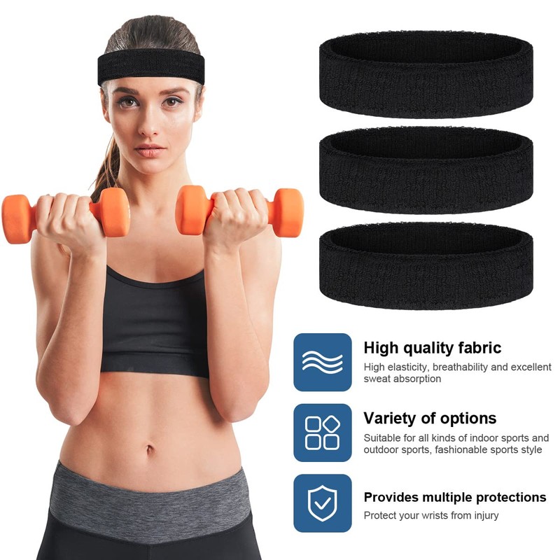 Flintronic 3 Pieces Sweatband Headband Men & Women, Sports Headband,
