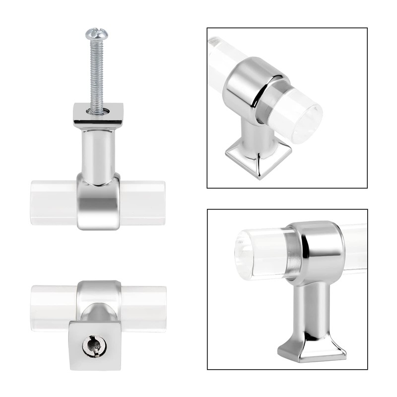 Probrico 10 Pack Clear Acrylic Cabinet Handles Single Hole Door