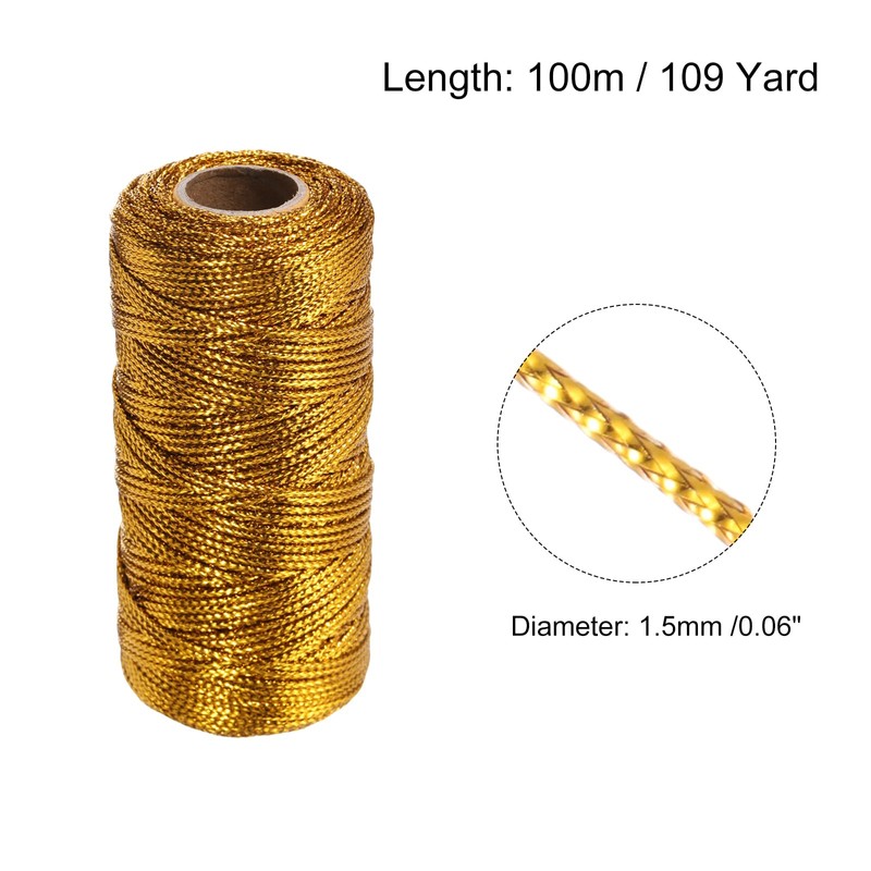 QUARKZMAN Cotton Rope Twisted Braided Rope Cord Gold 100 m