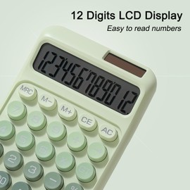 Desk Calculator, Merchanical Calculator Big Buttons,12 Digits Large LCD Display Calculator, Solar and Battery Dual Power, Battery Include, Cute Calculator for School,Office,Home,Business (Green)