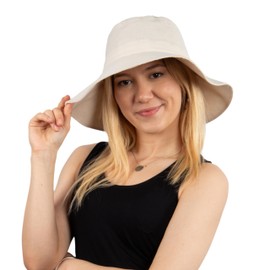 HATSQUARE Linen Wide Brim Bucket Hat, Women Summer Beach Sun Hat, Foldable Floppy Packable Hat (Ivory)