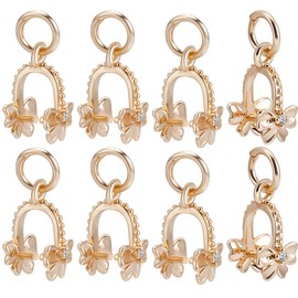 Beebeecraft 1 Box 12Pcs Cubic Zirconia Pinch Bails 18K Gold Plated Brass Bowknot Ice Pick Pinch Clip Clasp with Jump Ring for DIY Jewelry Making Pin: 1mm