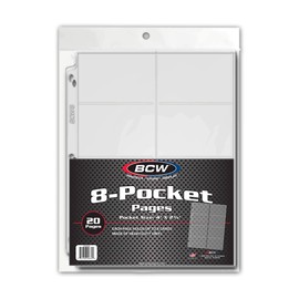 BCW Vinyl 8-Pocket Pages | Holds Eight 2 ⅝" x 4" Cards | Side-Loading Pockets for Secure Card Storage | Compatible with Standard 3-Ring Binders | Double-Polished High Clarity Vinyl | 20 per Pack