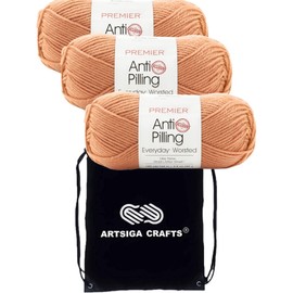 Premier Yarns Everyday Anti-Pilling Solid Peach Blossom DN100-89 (3-Skeins - Same Dye Lot) #4 Worsted Weight Acrylic Yarn for Crocheting and Knitting with Project Bag