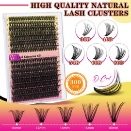 Lash Clusters Wispy 300PCS Eyelash Clusters 40D 50D Lashes Clusters 9-16mm Cluster Eyelash Extensions Individual Lashes Soft Eyelashes Clusters with Thin Band False Eyelashes at Home(D-Mix110-18mm)