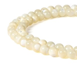 BEADNOVA 6mm Natural White Mother of Pearl Shell Beads Gemstone Round Loose Beads for Jewelry Making (63-65pcs)