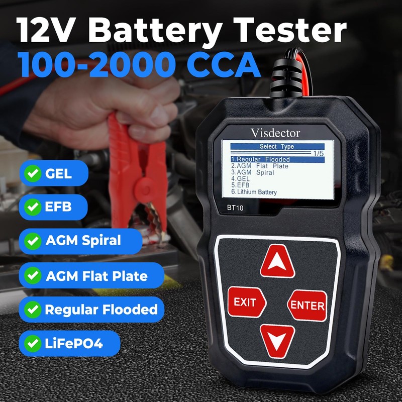 Visdector BT10 Car Battery Tester 12V 100-2000 CCA Digital Battery