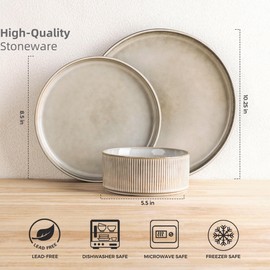 GBHOME Stoneware Dinnerware Sets for 8,Round Reactive Glaze Ceramic Plates and Bowls Set,Highly Chip and Crack Resistant | Dishwasher & Microwave Safe Dishes Set,Service for 8(24pc)