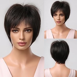 Peluca Corta Negra con Flequillo para Mujer - Estilo Moderno Bob, Aspecto Natural y Fácil de Peinar - Ideal para Diario y Fiestas