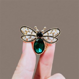 Colorful Rhinestone Crystal Bee Brooch Pin Vintage Bee Pearl Lapel Pin for Women Retro Rhinestone Insect Pin Jewelry Gift-Style 1: Green