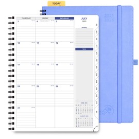 POPRUN 2025-2026 Monthly Planner Spiral Bound, 8.5'' x 11.25'' Academic Calendar (July 2025-July 2026) Appointment Book with Stair Tabs, Leather Cover, 4 Pages per Month with Notes - Cornflower