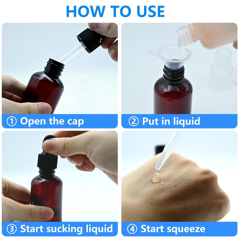 AskBed 4 Pack 2 Oz (50ml) Amber Plastic Essential Dropper