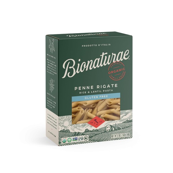 Pasta orgánica Bionaturae, rigato de pene, sin gluten, 12 onzas