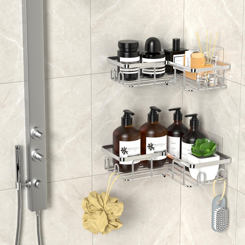 UUlioyer Stainless Steel Corner Shower Caddy, Shower Shelf No Drilling,