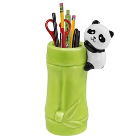 Cute Ceramics Panda Pen Holder,Cartoon Panda Bamboo Pen Container Pencil Holder Animal Pencil Cup Makeup Brush Holder Vase Desk Accessories for Kid Student Home Office Organizer Stationery Gift