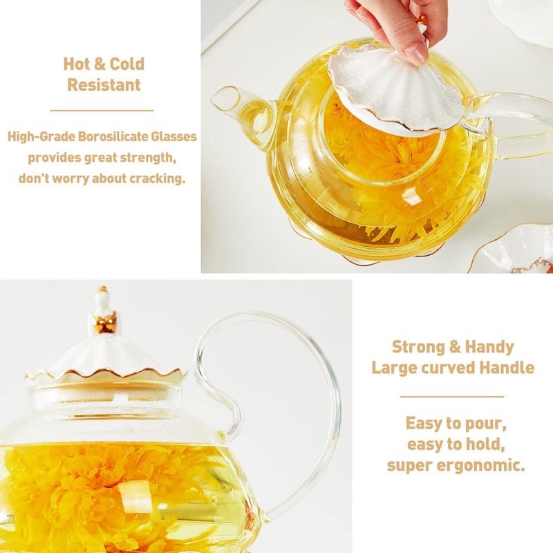 DUJUST Blooming Tea Pot Set, Luxury British Design with Relief