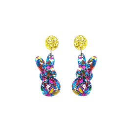 Glittering Easter Bunny Egg Sequin Earrings Women's Colorful Easter Bunny Draping Acrylic Earrings Easter Accessories - Blue Bunny A