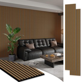 Smartstandard 2 Pack 106" x 12.6" Wood Slat Wall Panels, Soundproof Wooden Wall Panels, Acoustic Wood Panels for Wall, 3D Fluted Wood Panels for Interior Wall Decor, Classic Oak