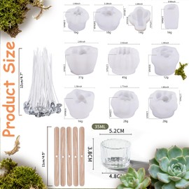 ZRLABL Candle Making Kits for Beginners, DIY Candle Making Supplies Include 10pcs Succulent Silicone Molds, 50pcs Gift Tags, 65ft Jute Twine, 6pcs Clear Candle Jars, 50pcs Candle Wicks