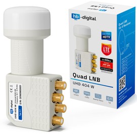 hb-digital Quad LNB (Test Very Good) LNC Head 4 Participants Direct LTE Protected Satellite Digital Satellite Full HD TV 3D 4K UHD Contacts Gold-Plated Weather Protection White