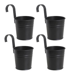Pyuyan 4 Pieces Hanging Flower Pot, Hanging Flower Pot with Drainage Hole, Hanging Pot Metal Flower Pot, Metal Flower Pot with Removable Hooks, Balconies and Gardens Decorating (Black)