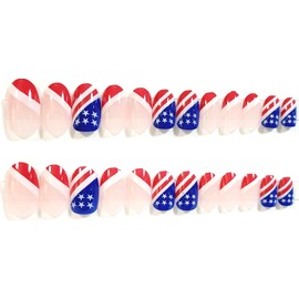 Patriotic Pride Glossy Oval Press-On Nails - 24 Pieces - Artificial Nail Kit - 4th of July Nails