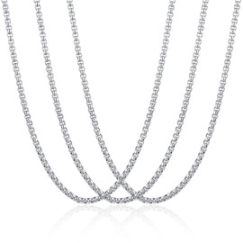 Gamtic 3 pieces men's women's necklace, silver, gold, black, stainless steel chains, curb chain, rope chain, chain box, men's link necklace, Venetian chain, width 4 mm, length 50-60 cm, Stainless