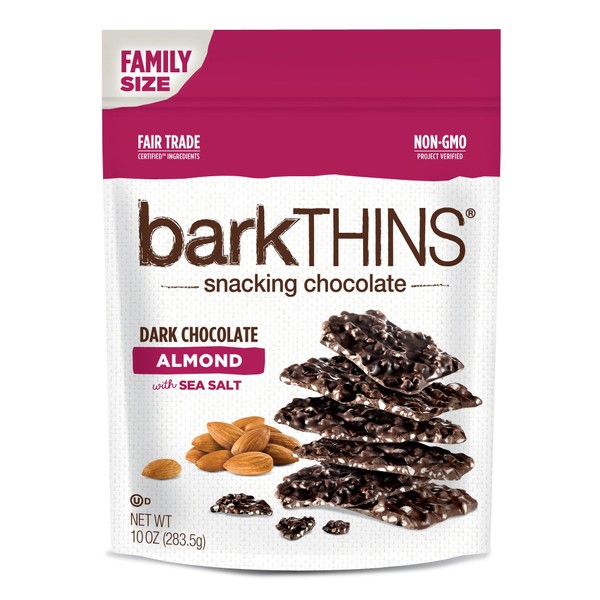barkTHINS Snacking Dark Chocolate, Almond with Sea Salt, 10 Ounce (Pack of 9)