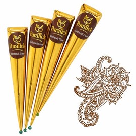 4 Pcs Henna Mehndi Cones Dark Brown Mehndi | All Natural Body Art Organic Herbal Temporary Tattoo | Ready to Use Henna | Pack of 4