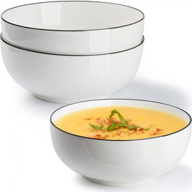 Hesen 60 oz Large Soup Bowl, Pho Bowls, Large Ramen Bowl Set of 3, 8 in Off White Porcelain Big Bowls…