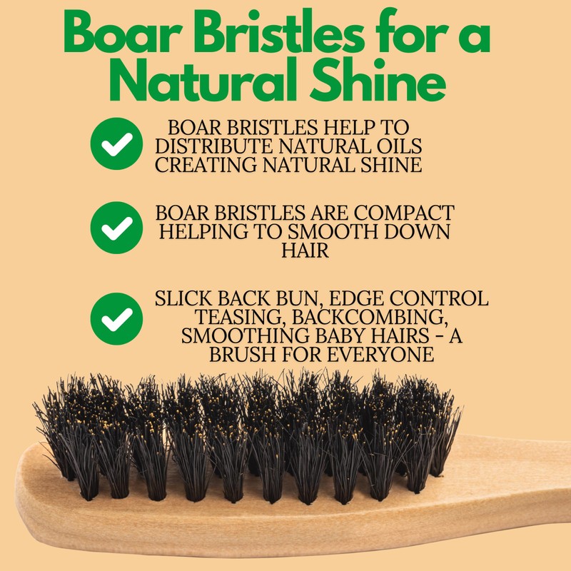 GranNaturals™ Teasing Boar Bristle Brush for Slicking Back Hair, Smoothing
