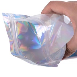 100 Pieces Mylar Holographic Resealable Bags - 4 x 6" Smell Proof Bags, Candy Bags Foil Pouch Bags for Party Favor Food Storage Holographic Color, 4 x 6 Inch