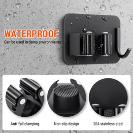 Batur Broom Holder Wall Mount, 4 Pack Super Anti-Slip Broom Holder, Mop and Broom Holder Wall Mount, Self Adhesive Broom Organizer Hanger Gripper for Bathroom, Kitchen, Laundry Room Storage, Black