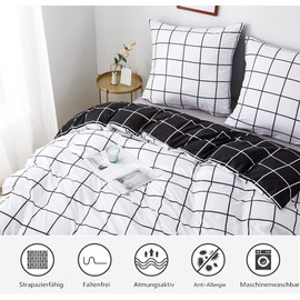 Boqingzhu Bed Linen 135 x 200 cm Black White Black White Check Country House Reversible Bedding Set Microfiber Duvet Cover and Pillowcase 80 x 80 cm with Zip