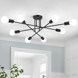 Modern Sputnik Chandelier 8-Light Industrial Ceiling Lights Fixture 32" Black Semi Flush Mount Ceiling Light with E26 Base Sputnik Lights Fixture for Dining Room Bedroom Foyer Hallway Living Room